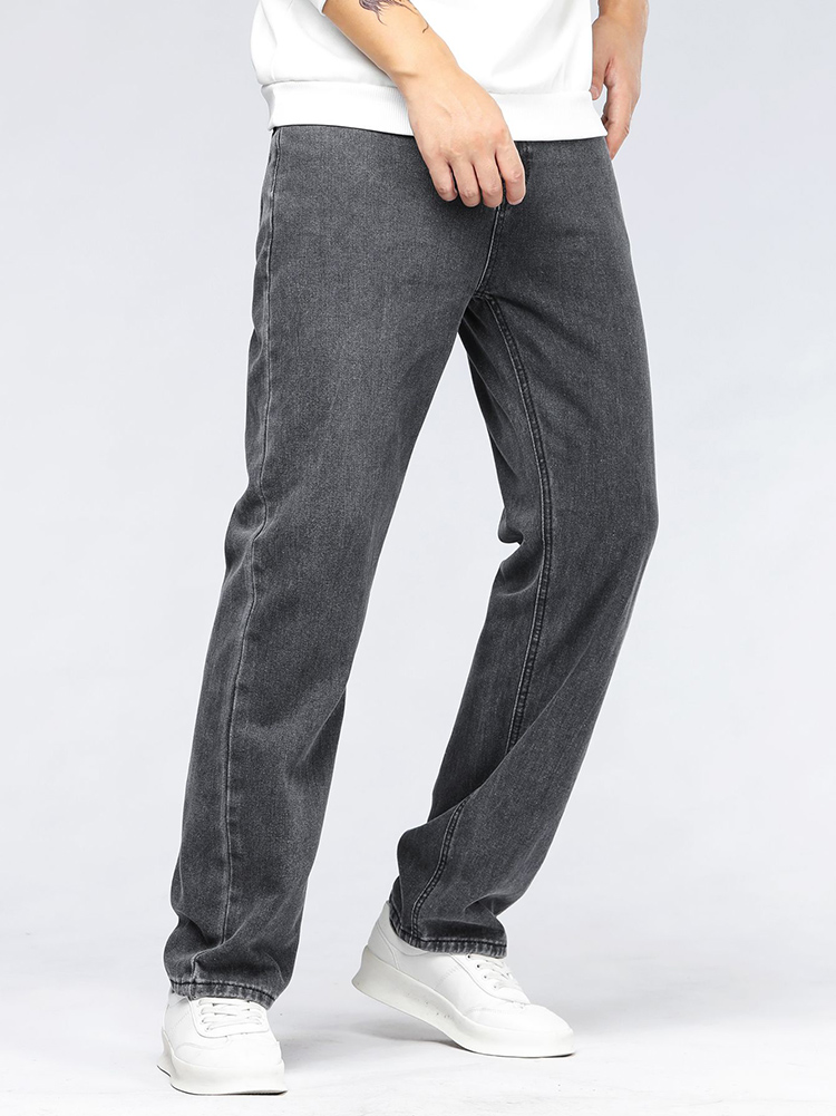 Men'S Fashion Grey Jeans - جينز رجالي واسع بتصميم كوري عصري،