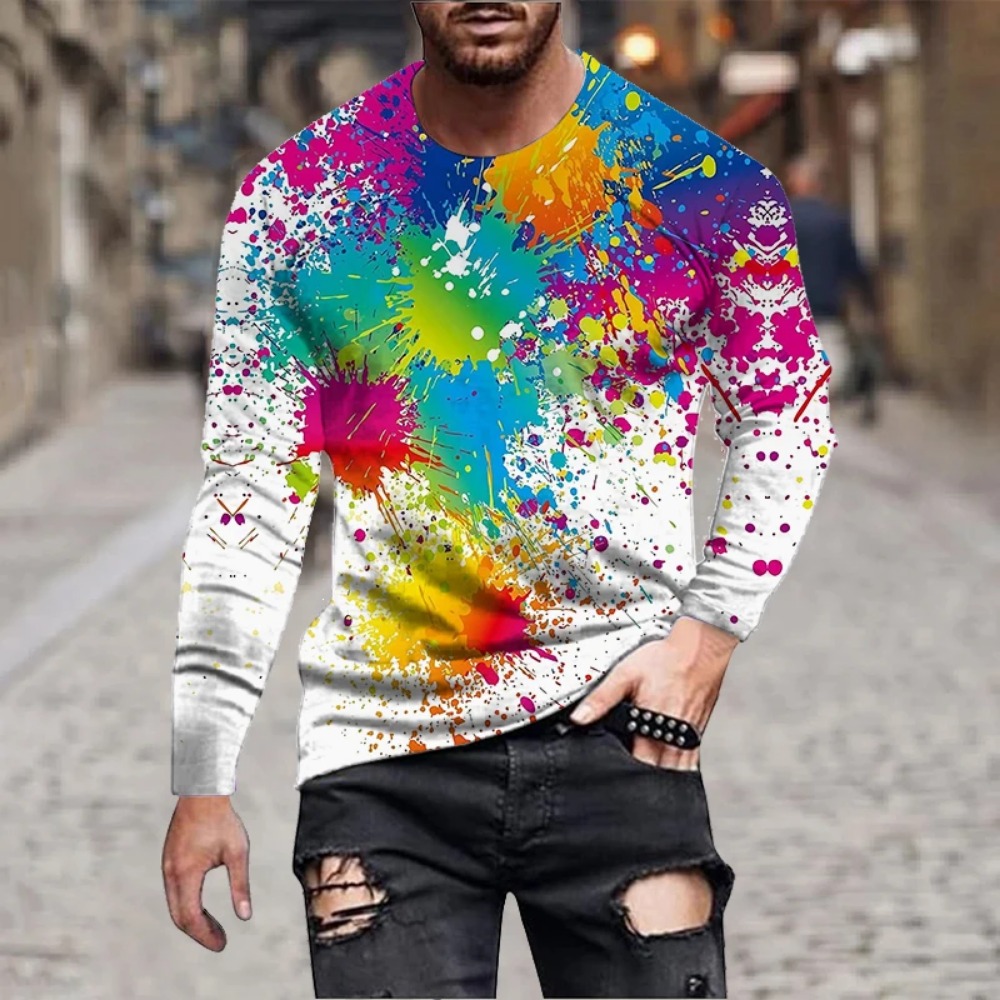 Men'S Fashion T Shirts - قميص رجالي بأكمام طويلة مطبوع بتقنية