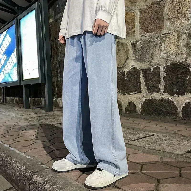 Men'S Fashion Grey Jeans - جينز رجالي فضفاض بأسلوب كوري عصري،