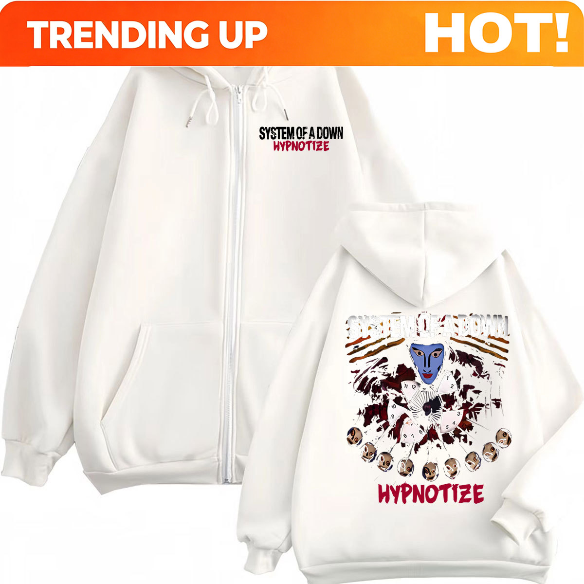Mens Fashion Zip Up Hoodies - هودي بسحاب بتصميم جرافيكي من فرقة