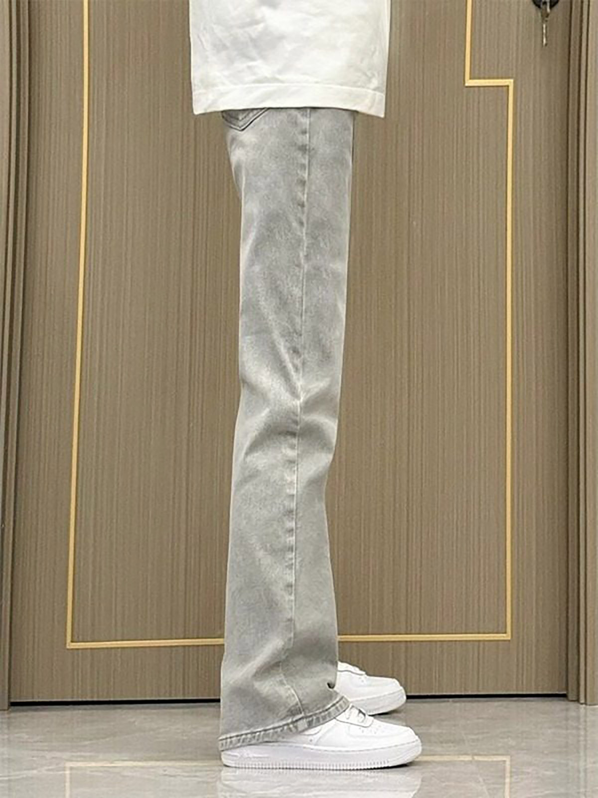 Men'S Fashion Grey Jeans - جينز رجالي مستقيم الساق بلون رمادي