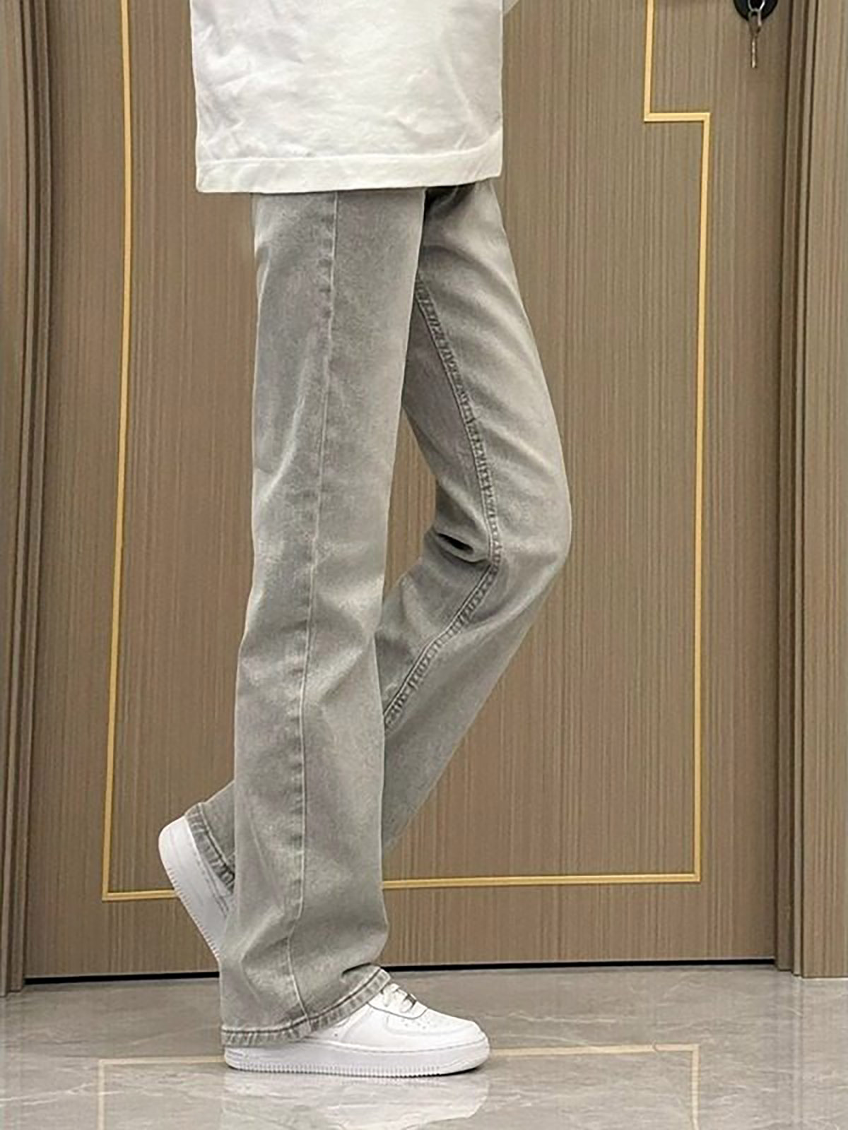 جينز رجالي مستقيم الساق بلون ر - مراجعة Men'S Fashion Grey Jeans وسعره